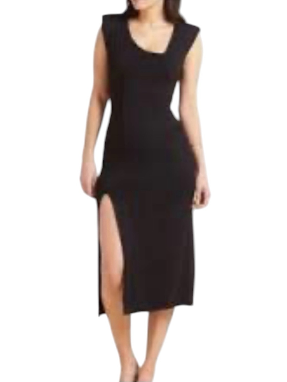 NWT Good American Black Asymmetrical Neckline Maxi Dress Size Large
